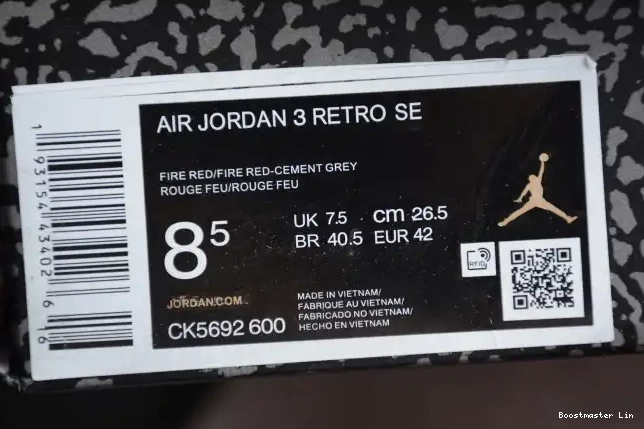 Bmlin shoes Red Air CK5692-600 Cement Jordan 3 0501